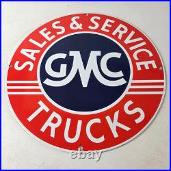 Vintage General Motors Sign GMC Automobiles Trucks Sales Servic Porcelain Sign