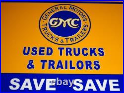 Vintage General Motors Trucks Trailers Metal Enamel Car Gasoline Oil Dealer Sign