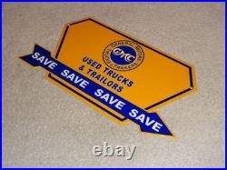 Vintage General Motors Trucks Trailers Metal Enamel Car Gasoline Oil Dealer Sign