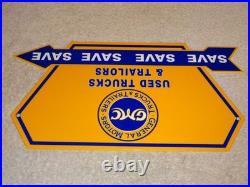 Vintage General Motors Trucks Trailers Metal Enamel Car Gasoline Oil Dealer Sign