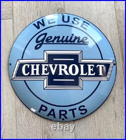 Vintage Genuine Chevrolet Parts Dome 12 Oil Pump Gas Station Porcelain Oil Sign