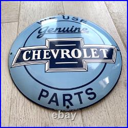 Vintage Genuine Chevrolet Parts Dome 12 Oil Pump Gas Station Porcelain Oil Sign