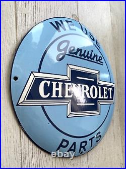 Vintage Genuine Chevrolet Parts Dome 12 Oil Pump Gas Station Porcelain Oil Sign