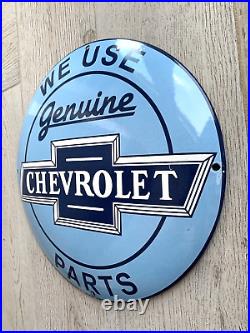 Vintage Genuine Chevrolet Parts Dome 12 Oil Pump Gas Station Porcelain Oil Sign