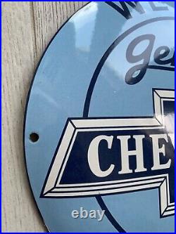 Vintage Genuine Chevrolet Parts Dome 12 Oil Pump Gas Station Porcelain Oil Sign