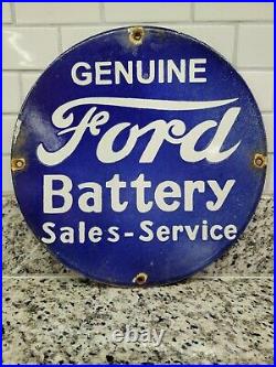 Vintage Genuine Ford Battery Porcelain Sign Car Gas Sales Service Auto Parts 12