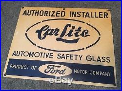 Vintage Genuine Ford Car Lite Auto Glass Tin Sign Excellent Shape