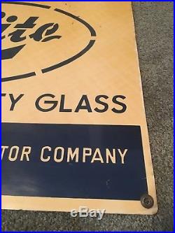 Vintage Genuine Ford Car Lite Auto Glass Tin Sign Excellent Shape