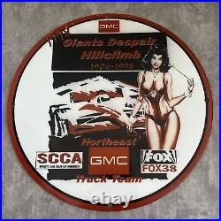 Vintage Gmc Porcelain Sign Gas Oil Truck Team Hill Climb Motor Auto 1997 Race Ad
