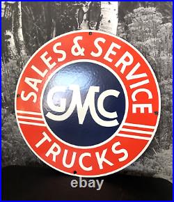 Vintage Gmc Sales & Service Trucks Porcelain Dealership Gas Station Motor Sign
