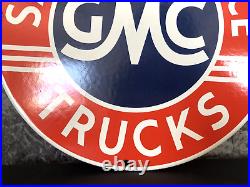 Vintage Gmc Sales & Service Trucks Porcelain Dealership Gas Station Motor Sign