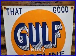 Vintage Good Gulf Porcelain Sign Gasoline Oil Service 17 Automobile Refining