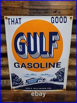 Vintage Good Gulf Porcelain Sign Gasoline Oil Service 17 Automobile Refining