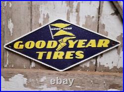 Vintage Good Year Tires Sign Cast Iron Metal Advertising Diamond Auto Car Gas