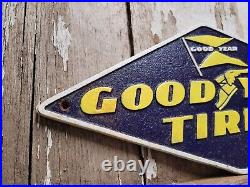 Vintage Good Year Tires Sign Cast Iron Metal Advertising Diamond Auto Car Gas