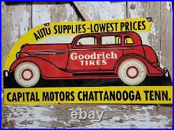 Vintage Goodrich Tires Porcelain Sign Old Capitol Motors Chattanooga Tn Car Auto