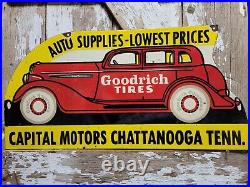 Vintage Goodrich Tires Porcelain Sign Old Capitol Motors Chattanooga Tn Car Auto