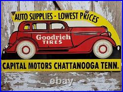 Vintage Goodrich Tires Porcelain Sign Old Capitol Motors Chattanooga Tn Car Auto