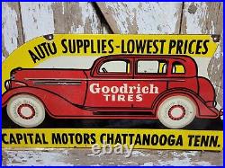 Vintage Goodrich Tires Porcelain Sign Old Capitol Motors Chattanooga Tn Car Auto