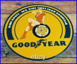 Vintage Goodyear Porcelain Gas Oil Wide Boots Service Station Auto Tire Sign