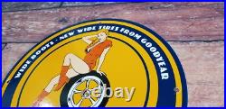 Vintage Goodyear Porcelain Gas Oil Wide Boots Service Station Auto Tire Sign