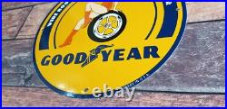 Vintage Goodyear Porcelain Gas Oil Wide Boots Service Station Auto Tire Sign