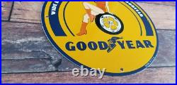 Vintage Goodyear Porcelain Gas Oil Wide Boots Service Station Auto Tire Sign