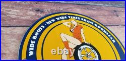 Vintage Goodyear Porcelain Gas Oil Wide Boots Service Station Auto Tire Sign