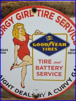 Vintage Goodyear Porcelain Sign Las Vegas Reno Gas Car Georgy Girl Tire Battery