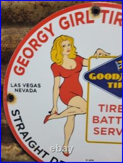 Vintage Goodyear Porcelain Sign Las Vegas Reno Gas Car Georgy Girl Tire Battery