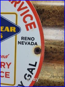 Vintage Goodyear Porcelain Sign Las Vegas Reno Gas Car Georgy Girl Tire Battery Vintage Goodyear Porcelain Sign Las Vegas Reno Gas Car Georgy Girl Tire Battery