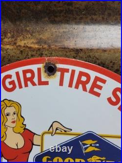 Vintage Goodyear Porcelain Sign Las Vegas Reno Gas Car Georgy Girl Tire Battery