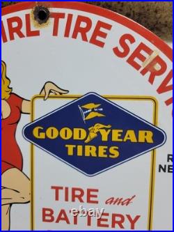 Vintage Goodyear Porcelain Sign Las Vegas Reno Gas Car Georgy Girl Tire Battery