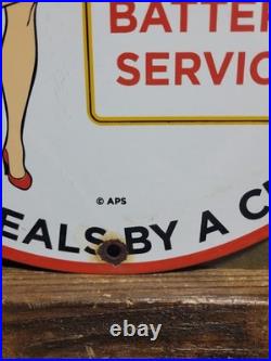 Vintage Goodyear Porcelain Sign Las Vegas Reno Gas Car Georgy Girl Tire Battery