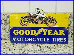 Vintage Goodyear Porcelain Sign Motorcycle Tires Automobile Oil Lube Gas Station