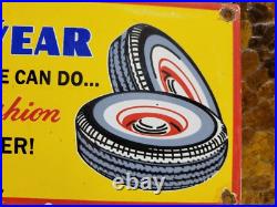 Vintage Goodyear Porcelain Sign Old 49' Tires Gas Automobile Parts Dealer Garage