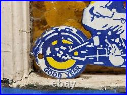 Vintage Goodyear Porcelain Sign Old Automobile Car Parts Dealer Store Motorcycle