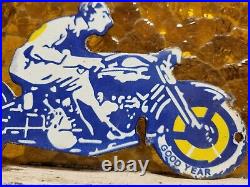 Vintage Goodyear Porcelain Sign Old Automobile Car Parts Dealer Store Motorcycle