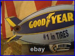 Vintage Goodyear Porcelain Sign Old Automobile Parts Dealership Sales Service