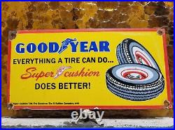 Vintage Goodyear Tires Porcelain Sign Old 1949 Gas Automobile Parts Dealer Store