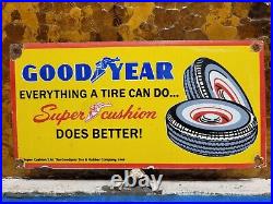 Vintage Goodyear Tires Porcelain Sign Old 1949 Gas Automobile Parts Dealer Store