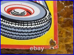 Vintage Goodyear Tires Porcelain Sign Old 1949 Gas Automobile Parts Dealer Store