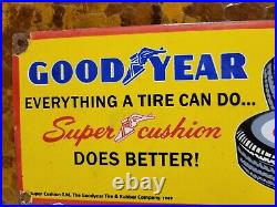 Vintage Goodyear Tires Porcelain Sign Old 1949 Gas Automobile Parts Dealer Store