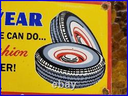 Vintage Goodyear Tires Porcelain Sign Old 1949 Gas Automobile Parts Dealer Store