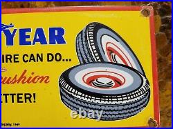 Vintage Goodyear Tires Porcelain Sign Old 1949 Gas Automobile Parts Dealer Store