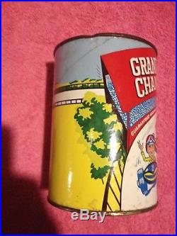 Vintage Grand Champion 1 Qt Oil Can With Race Car Graphic's Nice Can