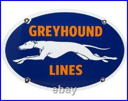 Vintage Greyhound Bus Line Porcelain Sign Gas Oil Depot Stop Yelloway Dog Auto