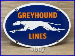 Vintage Greyhound Bus Line Porcelain Sign Gas Oil Depot Stop Yelloway Dog Auto