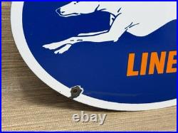 Vintage Greyhound Bus Line Porcelain Sign Gas Oil Depot Stop Yelloway Dog Auto