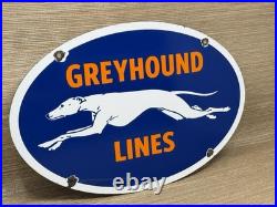 Vintage Greyhound Bus Line Porcelain Sign Gas Oil Depot Stop Yelloway Dog Auto